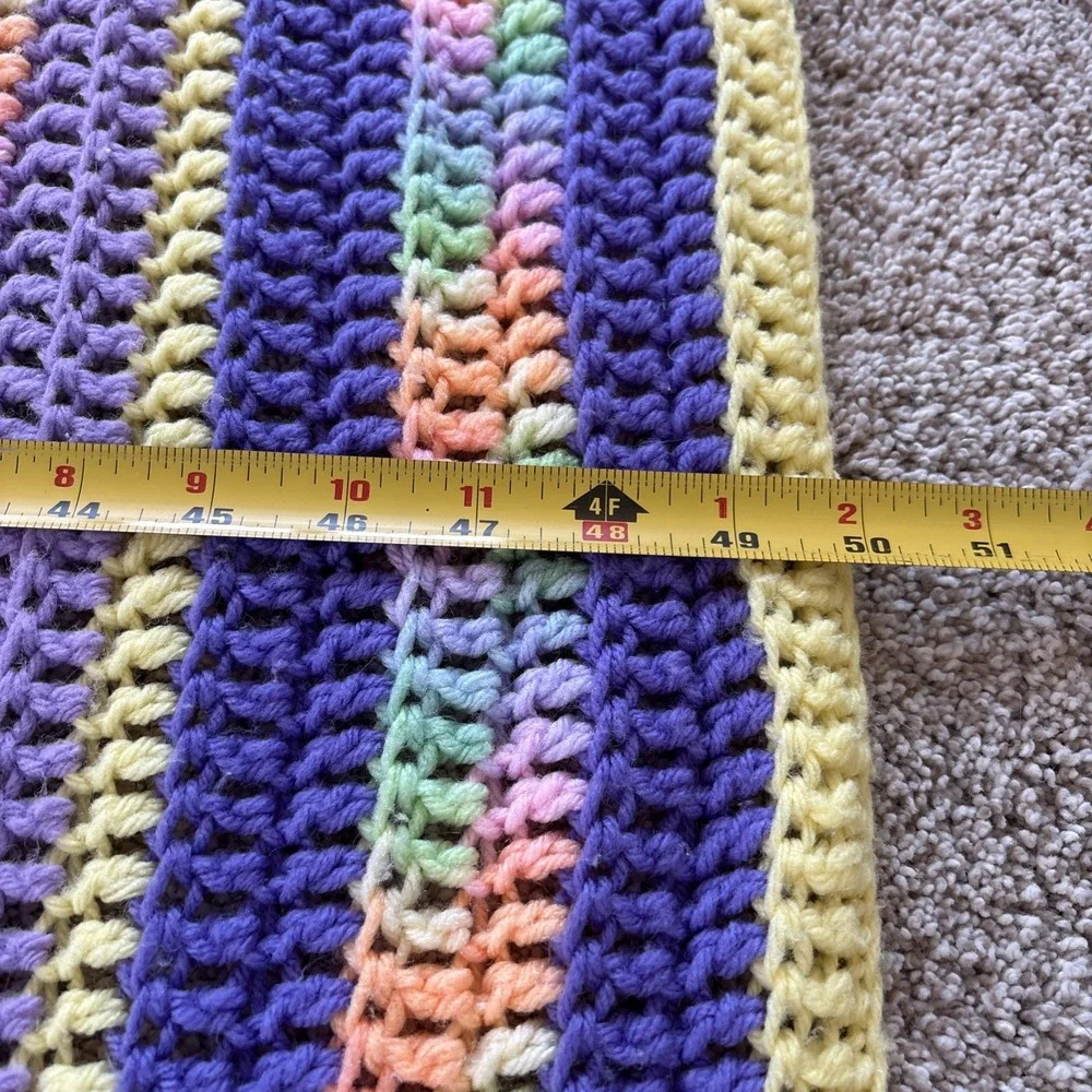 Vtg‎ Handmade Crochet Afghan Large Pastel Throw Blanket Spring Easter 50